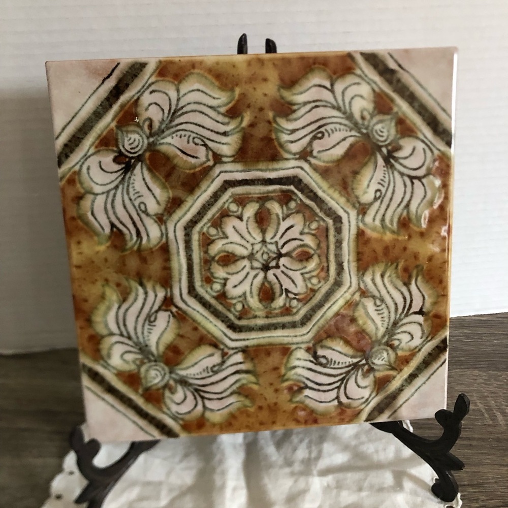 Vtg 1980s Italian Ceramic Tile Trivet
